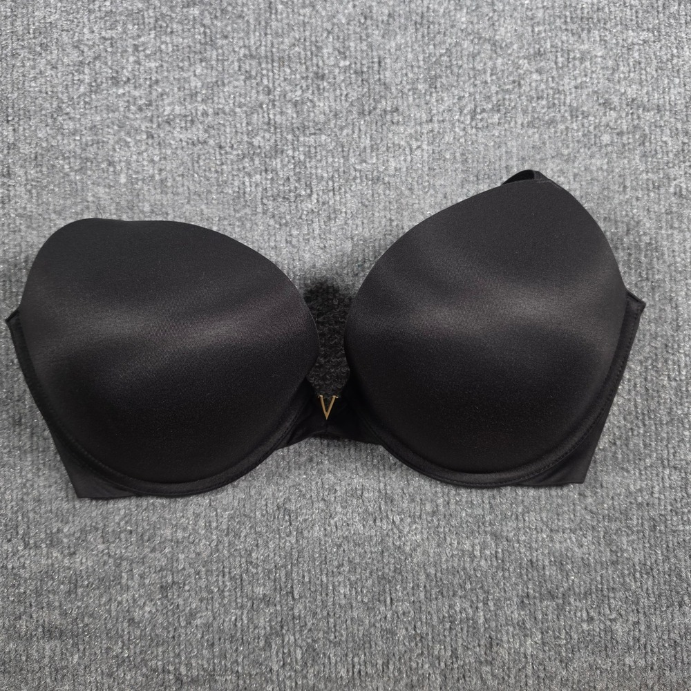 Victorias Secret Black Push Up Bra Gold V Hardware 36DD 134064-QB4